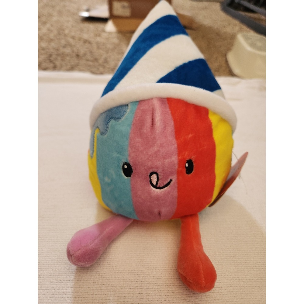 Giggle‎ Scape Plush Multi-Color Striped Stuffed Toy Blue White Cone Hat 9in NWT